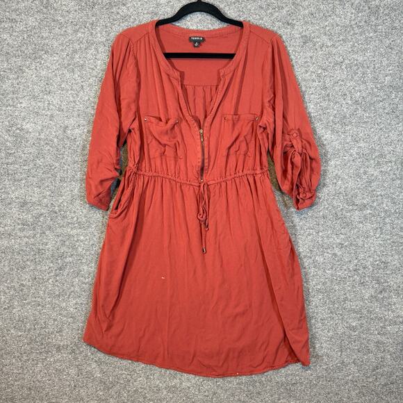 Torrid Dress Womens 0X XL Orange Bohemian Plus Size Stretch 3/4 Sleeve Pockets - Picture 1 of 10